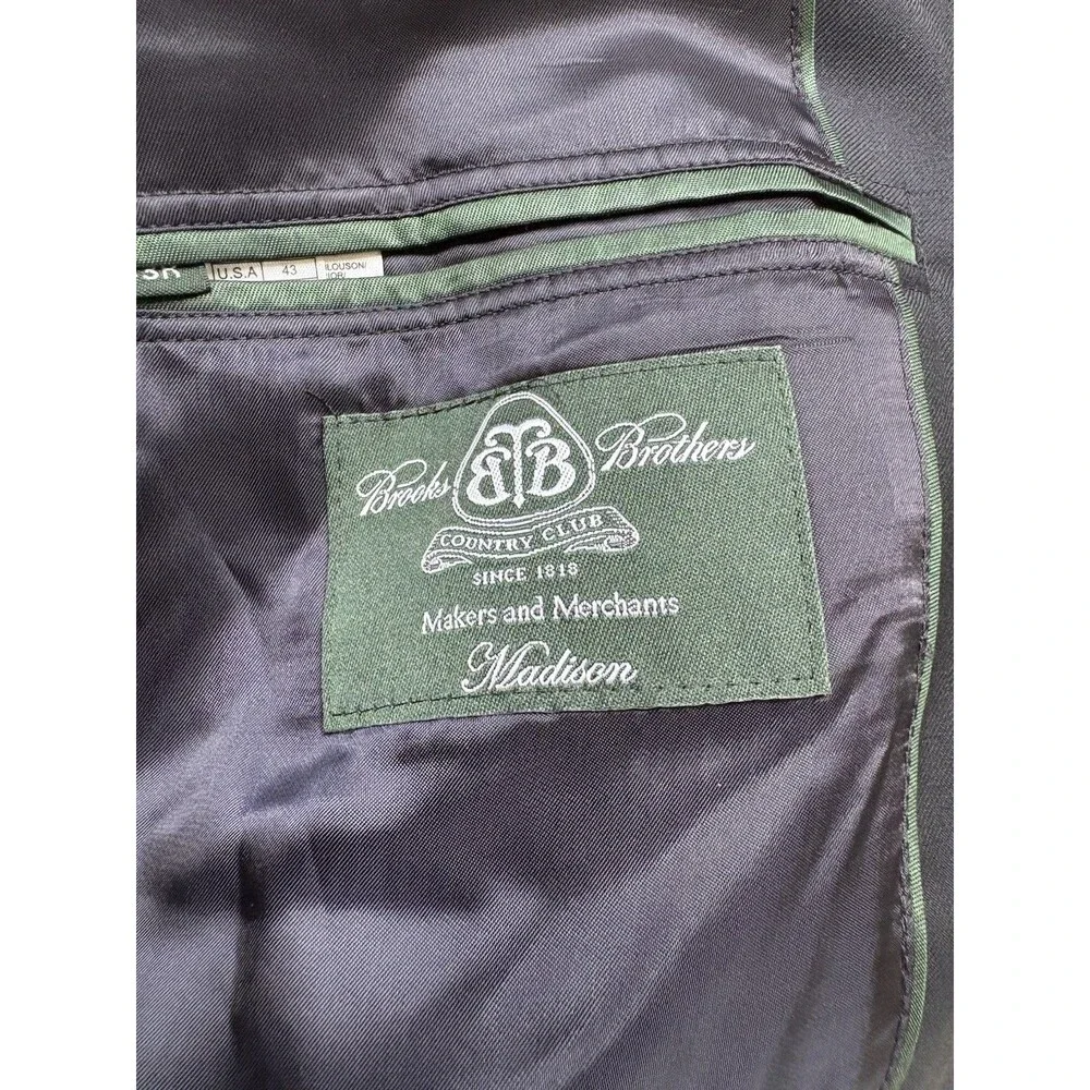 Brooks Brothers Country Club Blazer 43R Madison Saxxon Wool Gold Button Navy